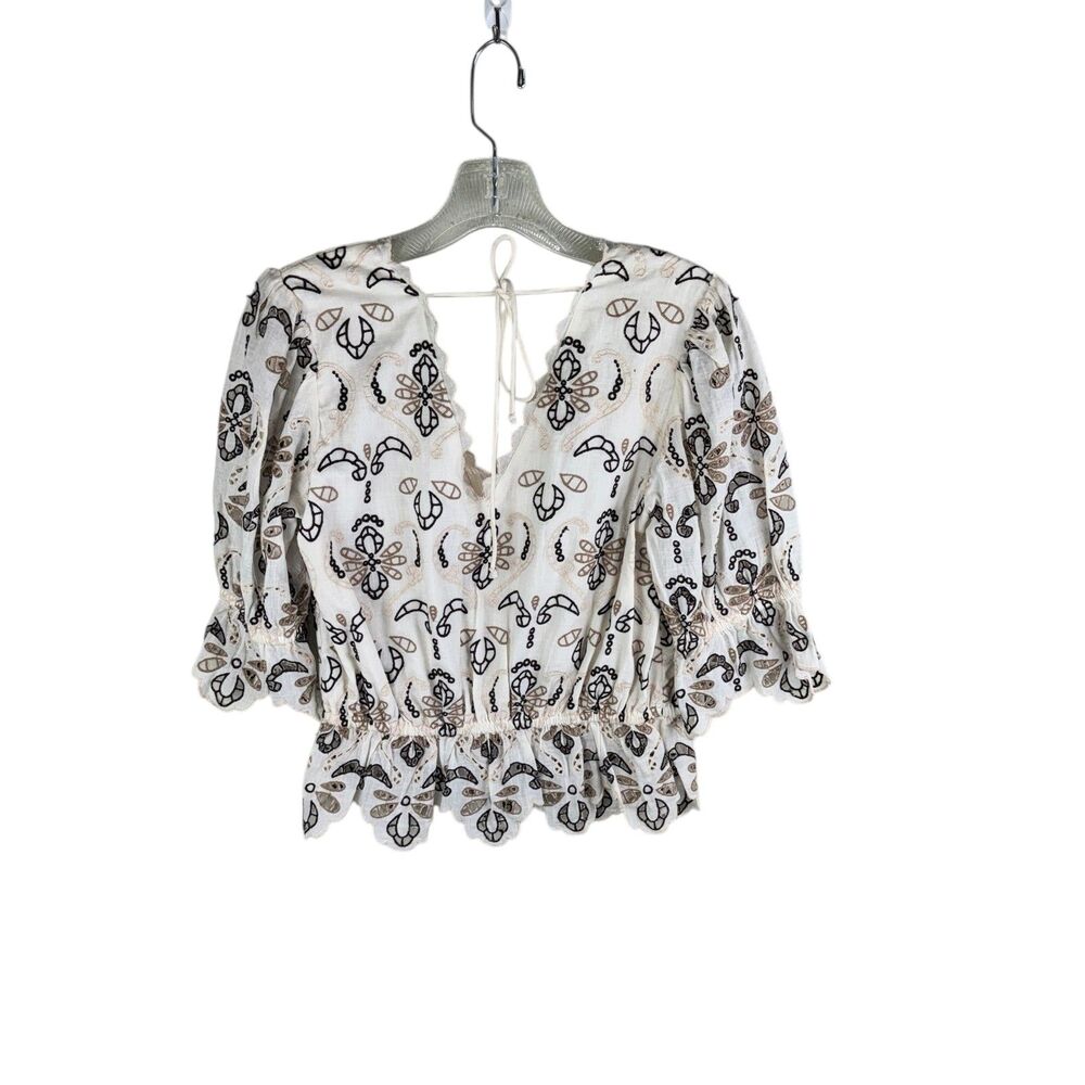 By‎ Anthropologie Eyelet Blouse SIZE XS neutral color Beige Brown Romantic Boho